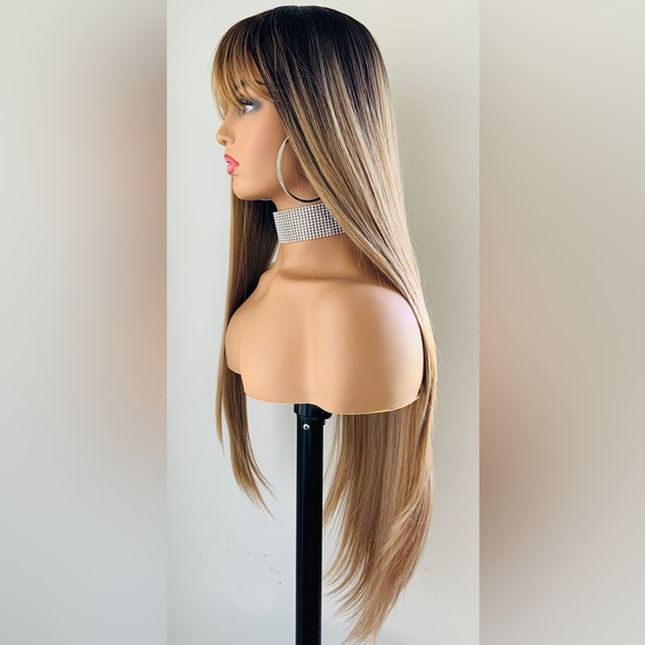 Ombre Brown Sugar 30” Premium Fiber Wig with Bangs for Daily Wear/Events - Picture 6 of 7